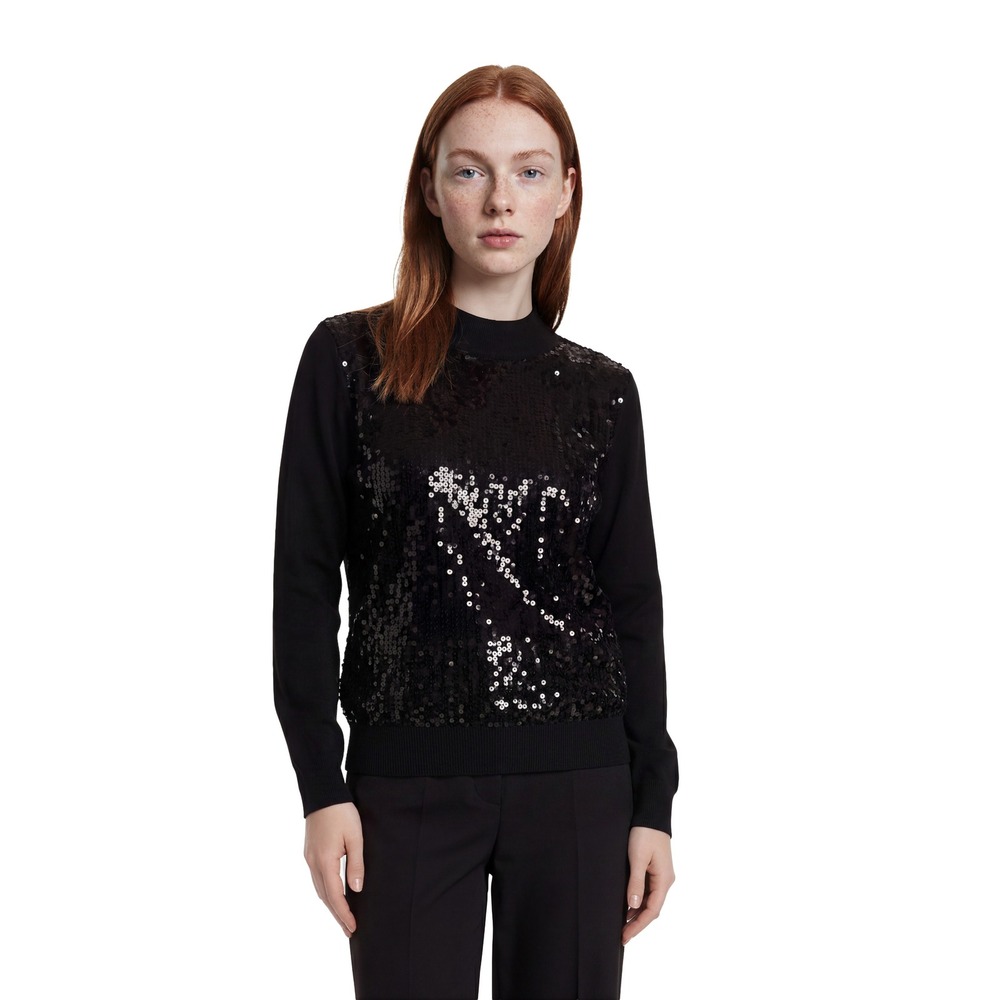 NEW Ann Taylor Black Sequin Sweater Top Womens Size Medium Mock Neck Long Sleeve
